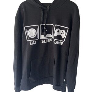 T Stars Eat Sleep Game Hoody Gamer Gaming Video Game Black Sweatshirt Mens Sz XL